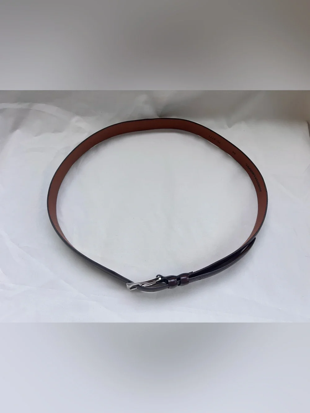 Johnston & Murphy Brown Leather Dress Belt 44 Silver Buckle USA MADE Classic BBQ